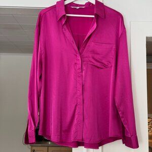 Walter Baker Bella Satin Shirt in Fuchsia Pink